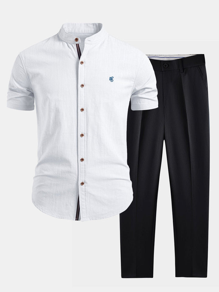 Geovari | Short Sleeve Linen-Look Shirt & Slim Tapered Trousers