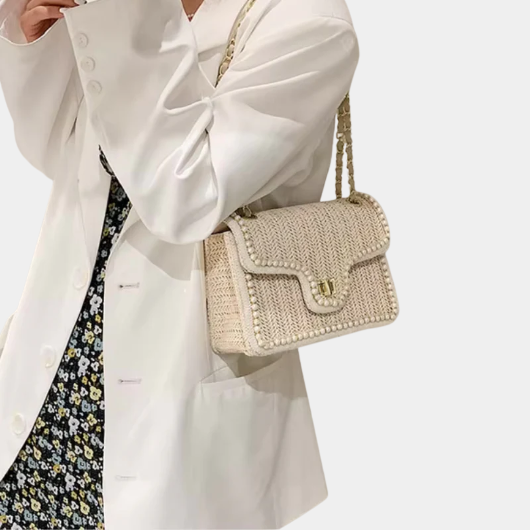 Geovari | Women's Straw Shoulder Bag with Chain Strap