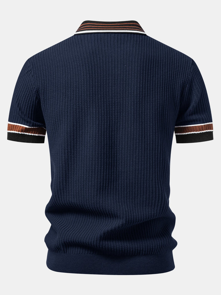 Geovari | Contrast Stripe Trim Waffle Knit Polo & Trousers