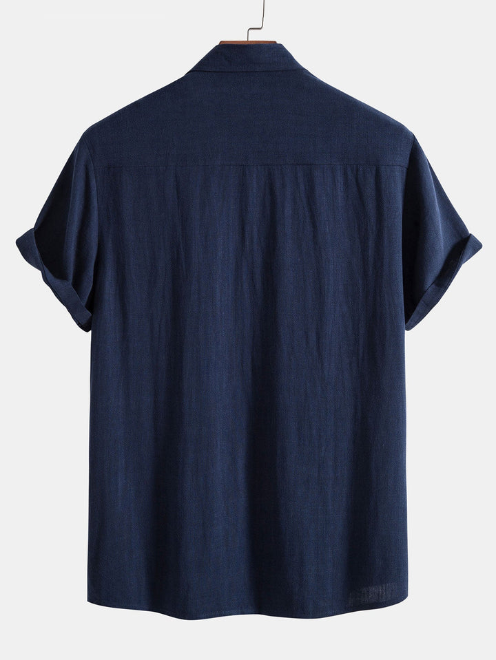 Geovari | Linen Rayon Blend Button-Up Shirt & Linen-Look Striped Trousers