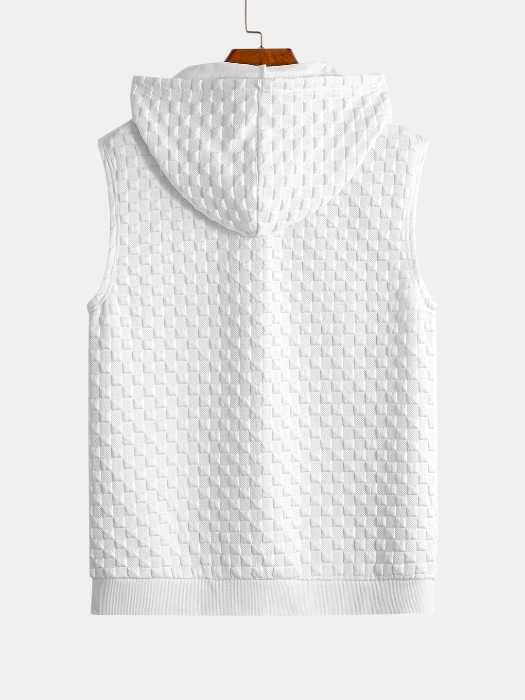 Geovari | Checkerboard Sleeveless Zip-Up Hoodie and Jacquard Jogger Trousers