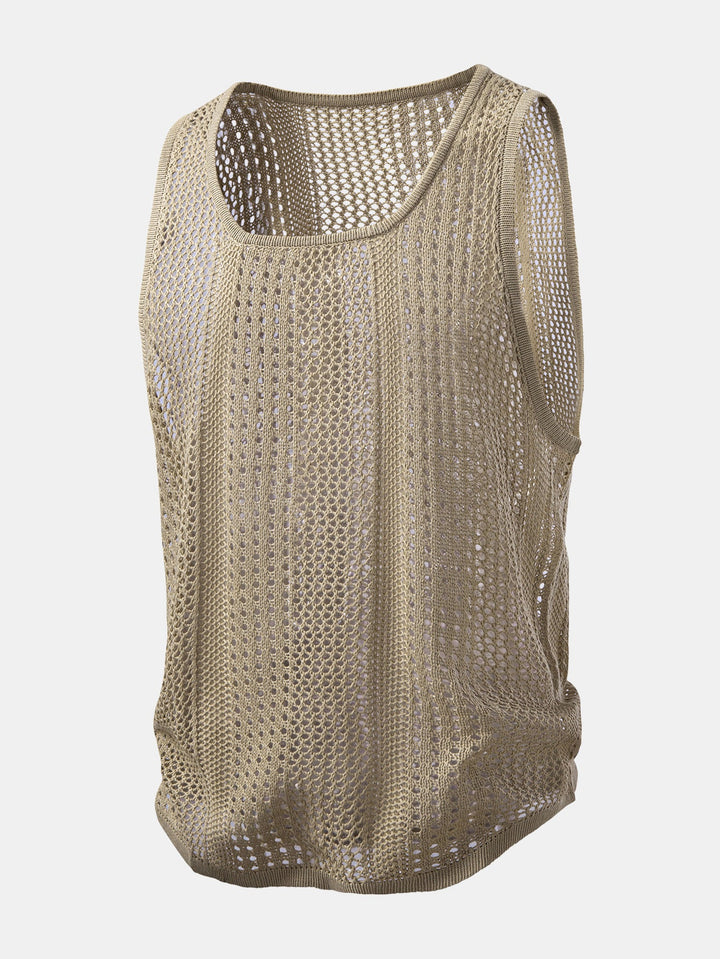 Geovari | Crocheted U-Neck Tank & Crinkle Straight-Leg Trousers
