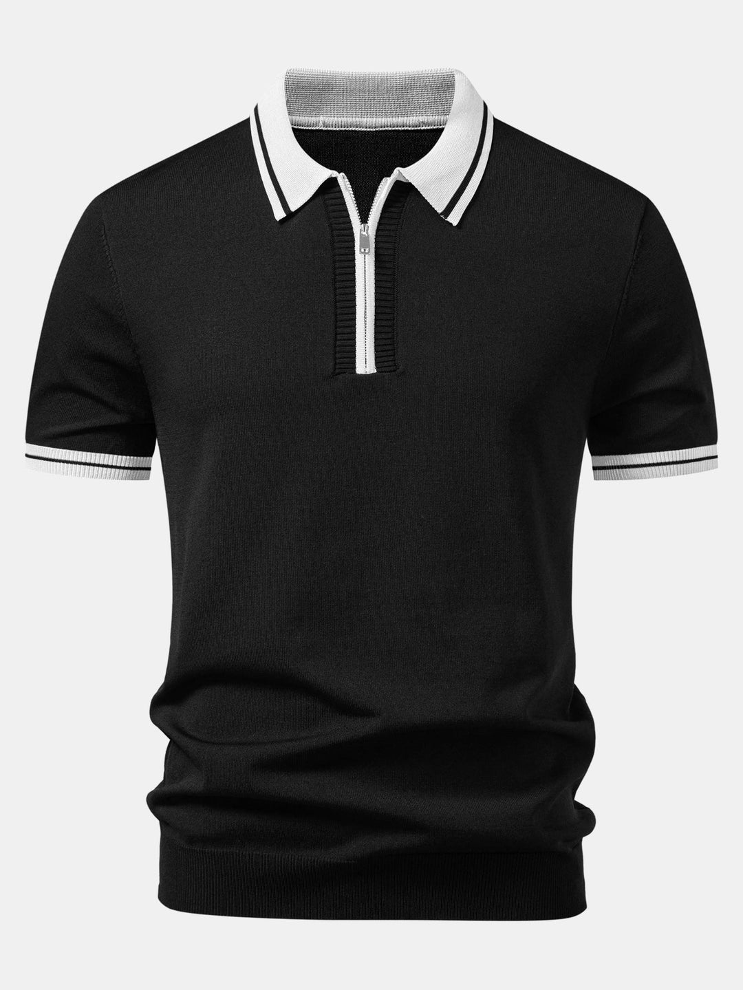 Geovari | Contrast Trim Zip Knit Polo & Tapered Trousers
