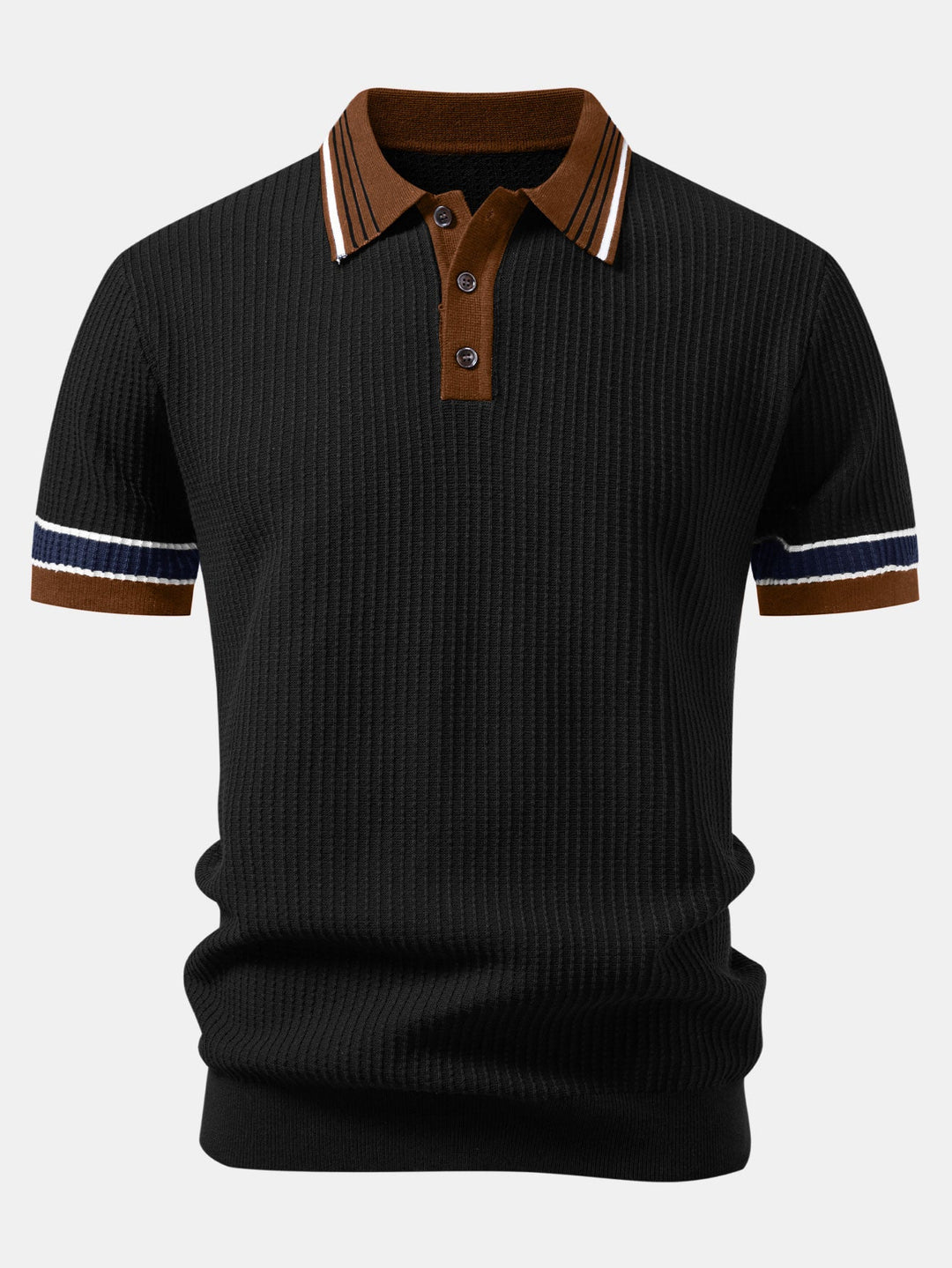 Geovari | Contrast Stripe Trim Waffle Knit Polo & Trousers