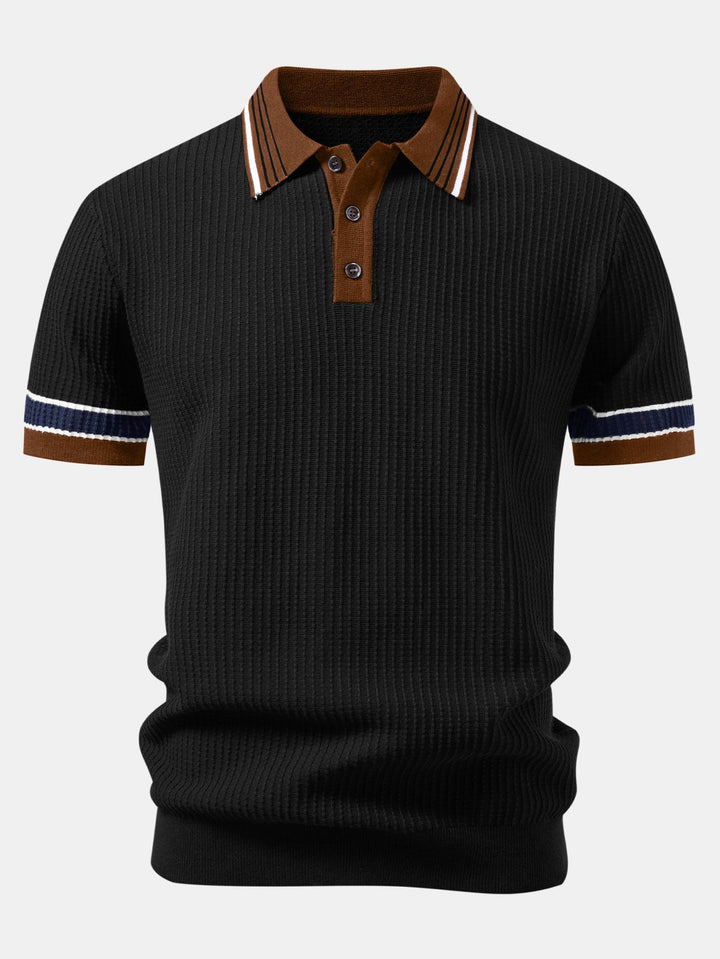 Geovari | Contrast Stripe Trim Waffle Knit Polo & Trousers