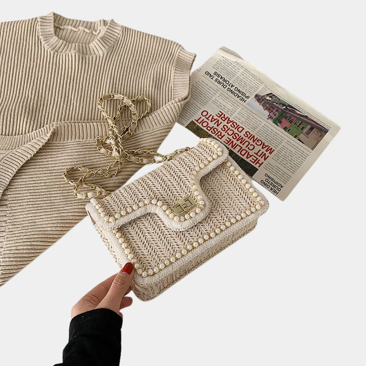 Geovari | Women's Straw Shoulder Bag with Chain Strap