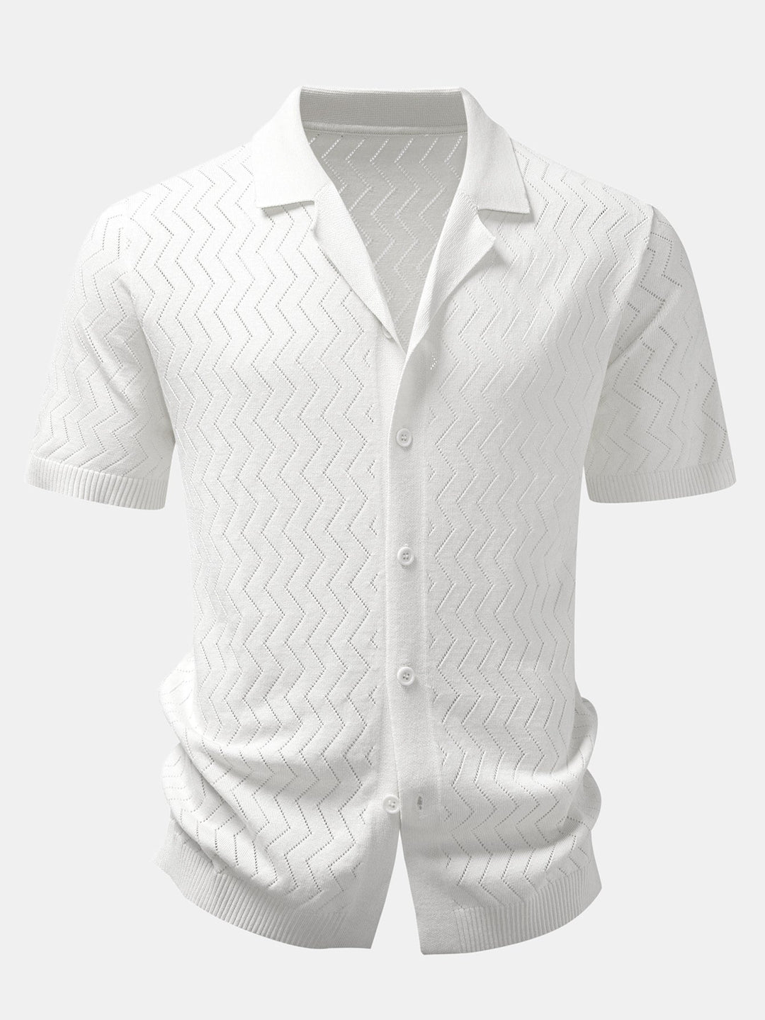 Geovari | Zig Zag Open-Knit Shirt & Straight-Leg Linen Trousers