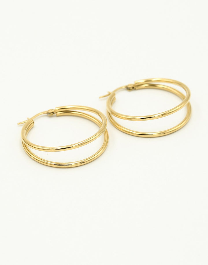 Geovari | Gold-Coloured Double Hoop Earrings, 30 mm