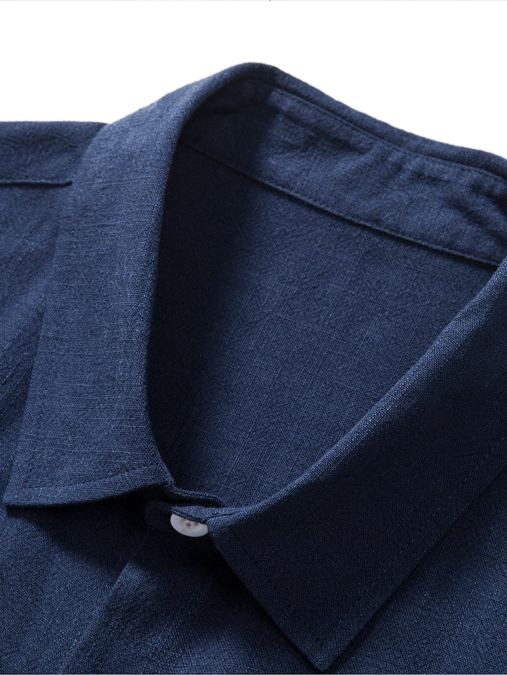 Geovari | Linen Rayon Blend Button-Up Shirt & Linen-Look Striped Trousers