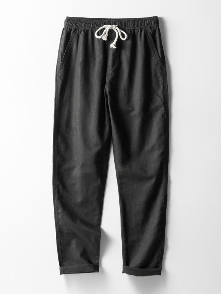 Geovari | Plaid Open-Knit Shirt & Straight-Leg Linen Trousers