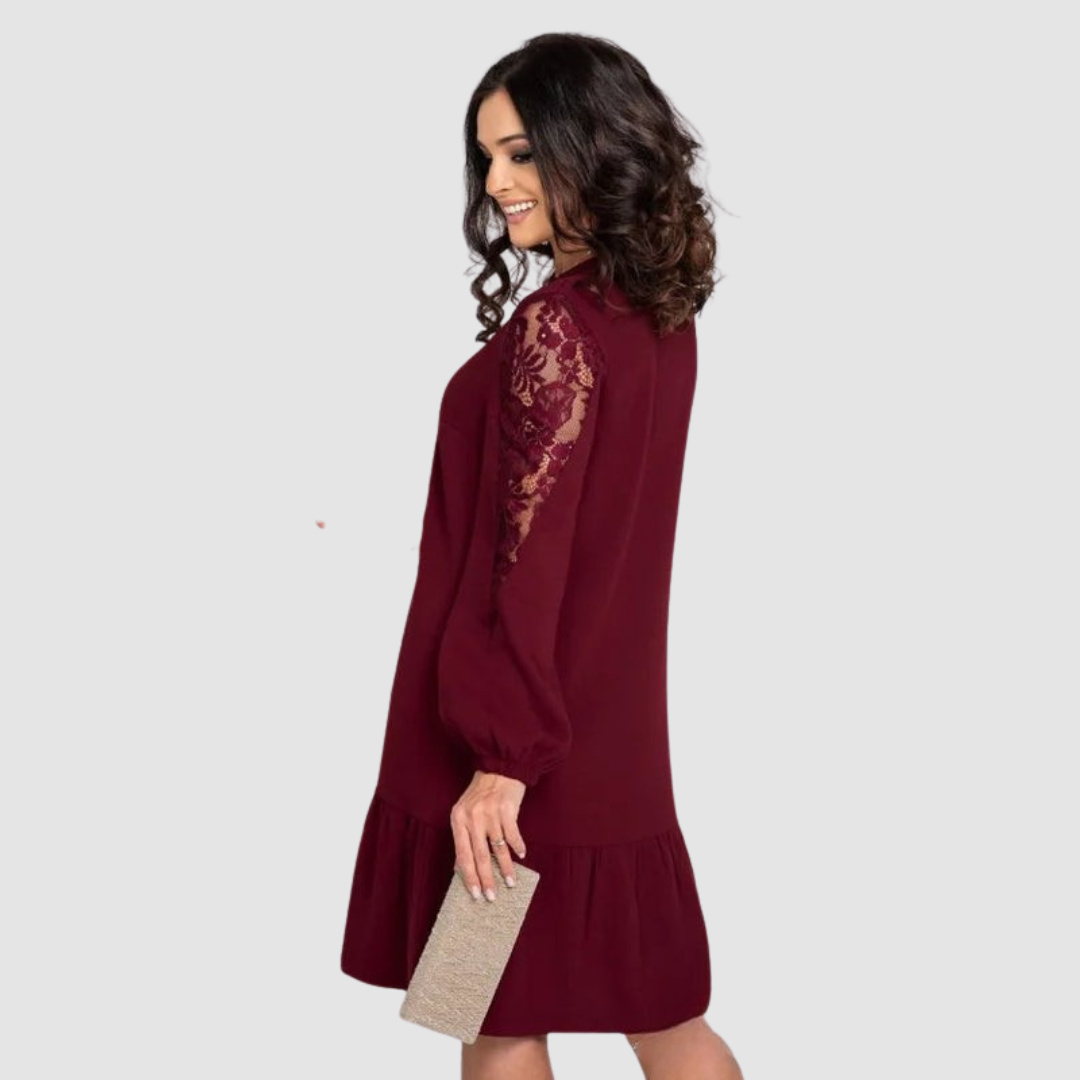 Geovari | Lace-Sleeved Midi Dress