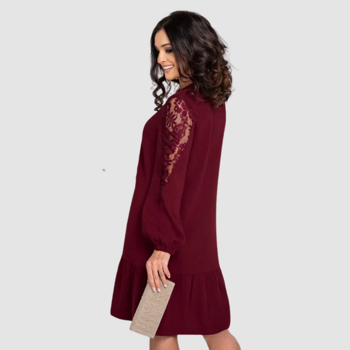 Geovari | Lace-Sleeved Midi Dress