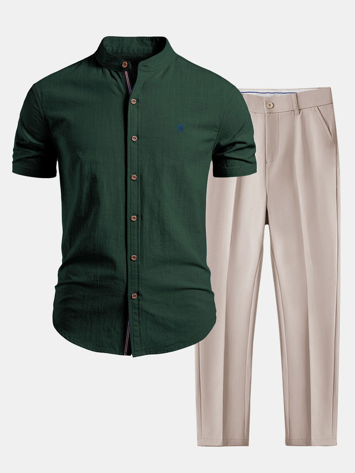 Geovari | Short Sleeve Linen-Look Shirt & Slim Tapered Trousers