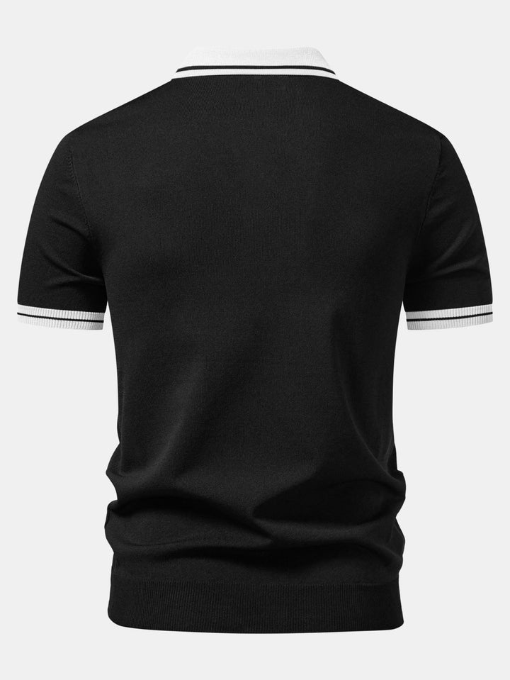 Geovari | Contrast Trim Zip Knit Polo & Tapered Trousers