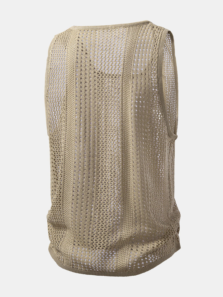 Geovari | Crocheted U-Neck Tank & Crinkle Straight-Leg Trousers