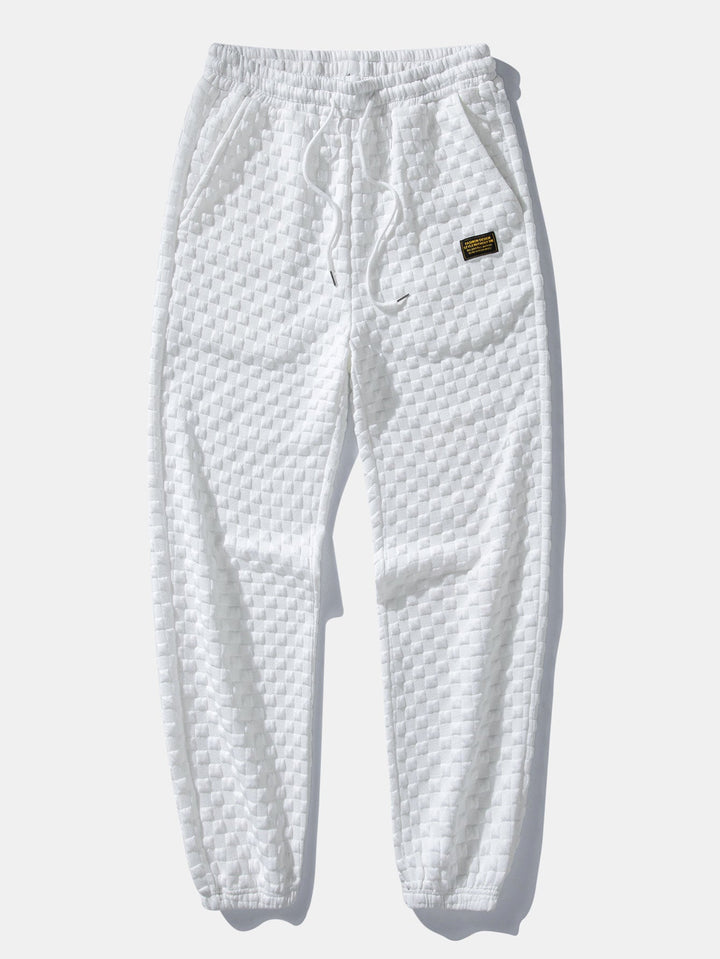 Geovari | Checkerboard Sleeveless Zip-Up Hoodie and Jacquard Jogger Trousers
