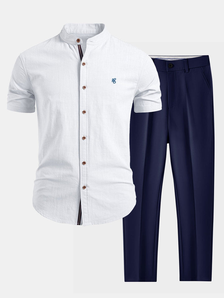 Geovari | Short Sleeve Linen-Look Shirt & Slim Tapered Trousers