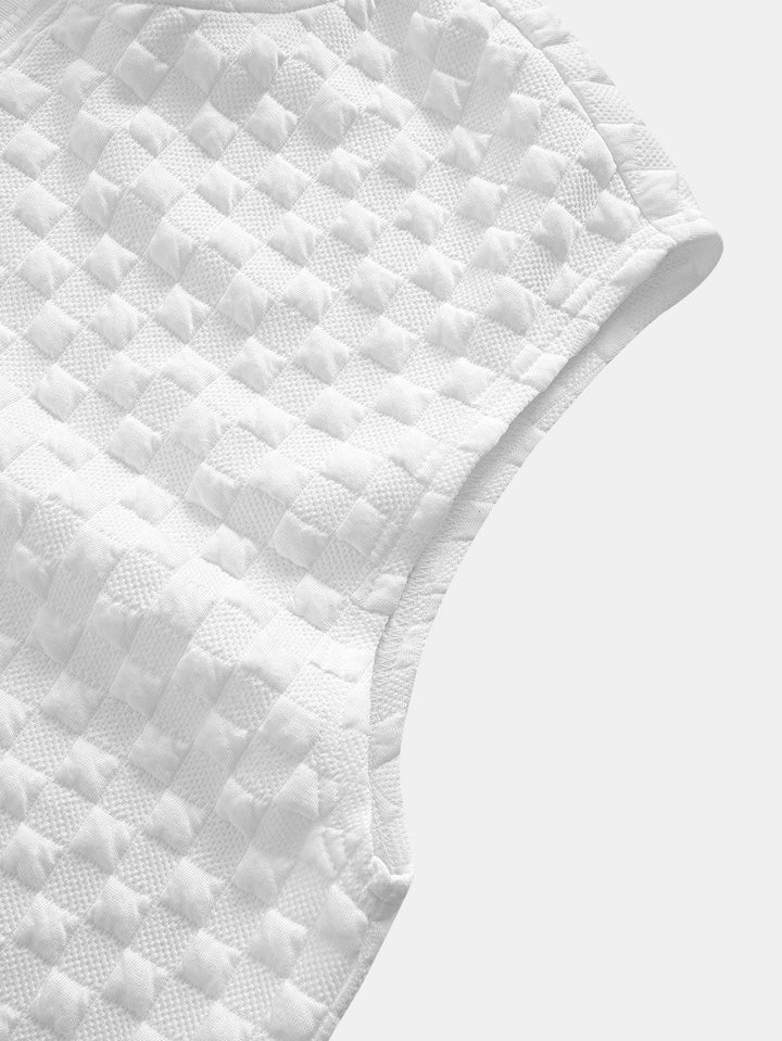 Geovari | Checkerboard Sleeveless Zip-Up Hoodie and Jacquard Jogger Trousers