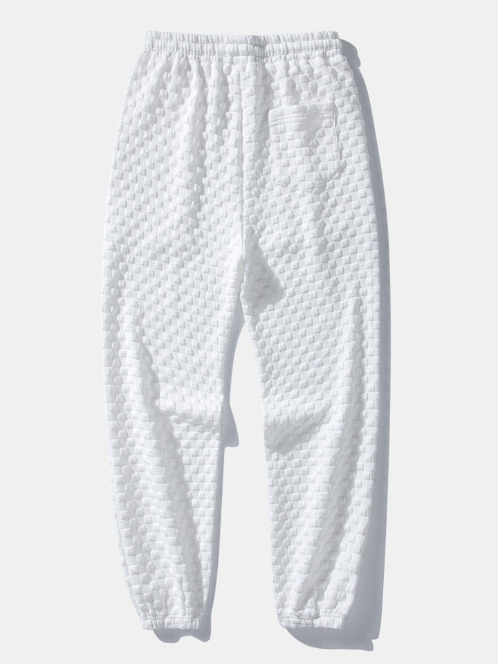 Geovari | Checkerboard Sleeveless Zip-Up Hoodie and Jacquard Jogger Trousers