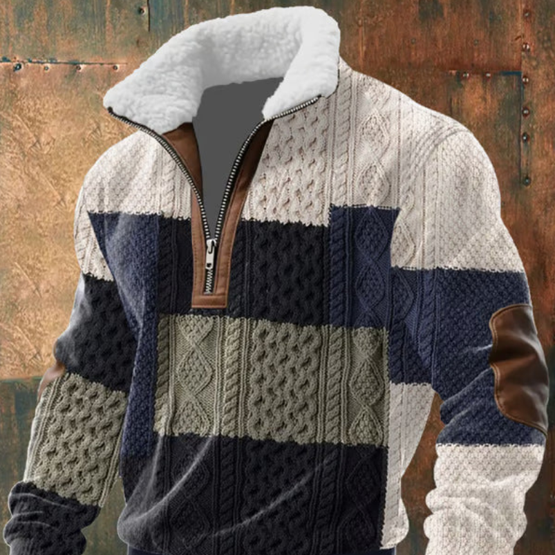 Geovari | Fleece Zip Polo Neck Jumper with High Collar