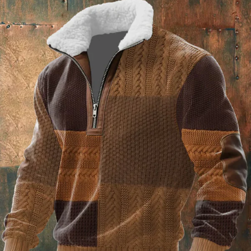 Geovari | Fleece Zip Polo Neck Jumper with High Collar