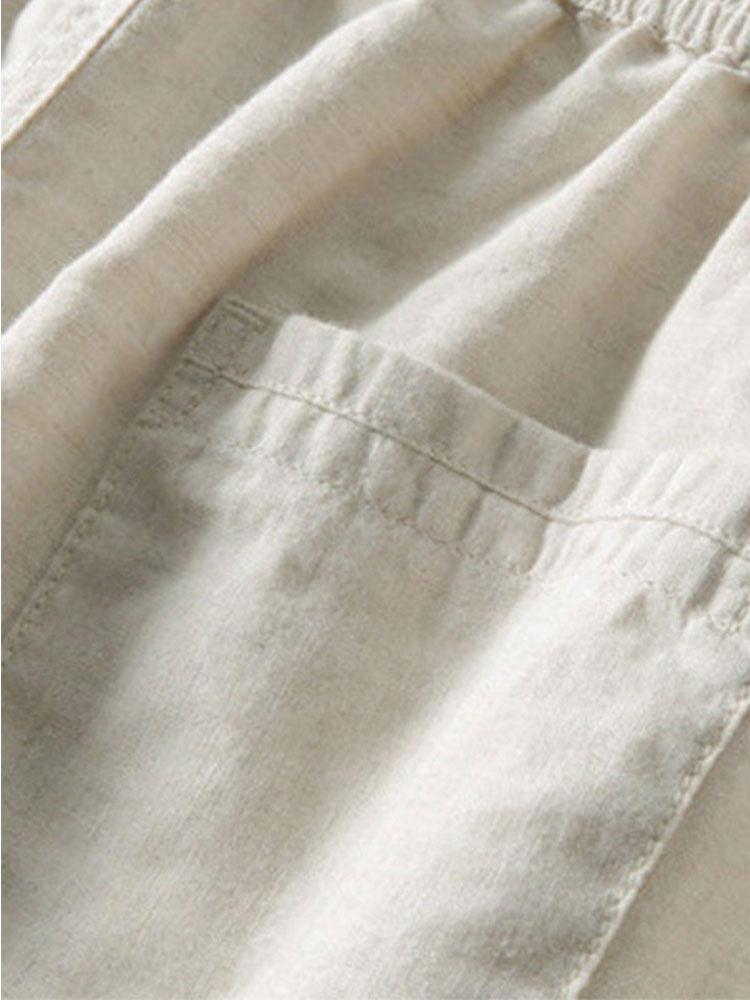 Geovari | Geometric Jacquard Cuban Collar Shirt and Linen Trousers