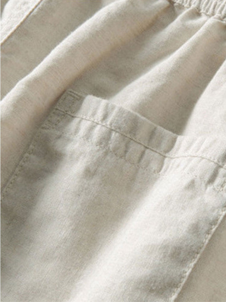 Geovari | Geometric Jacquard Cuban Collar Shirt and Linen Trousers