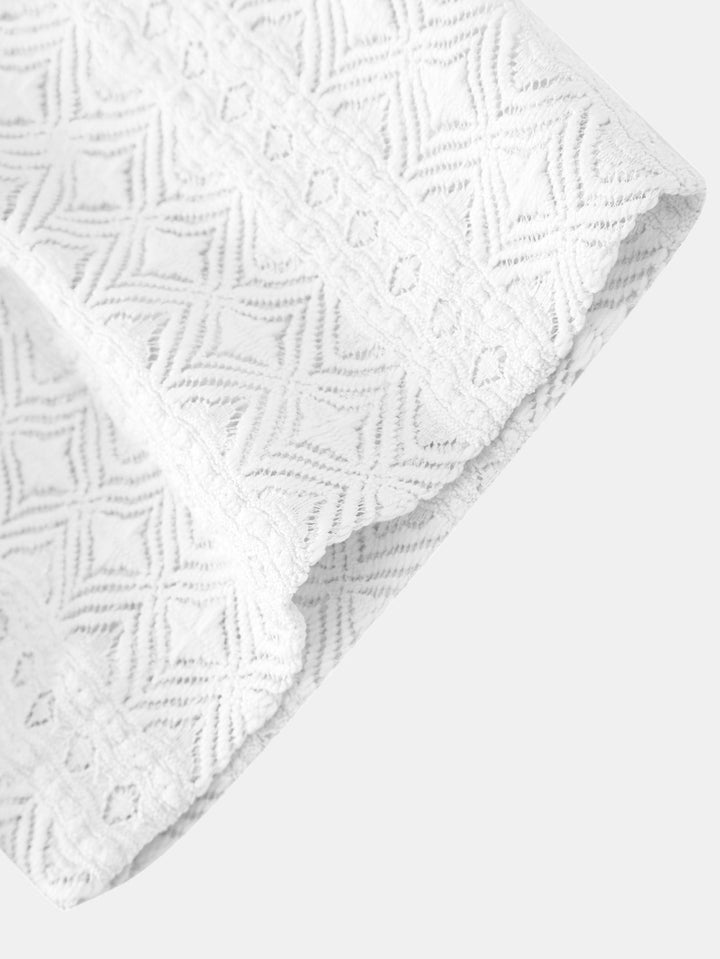 Geovari | Geometric Jacquard Cuban Shirt & Straight-Leg Linen Trousers