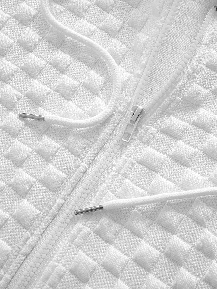 Geovari | Checkerboard Sleeveless Zip-Up Hoodie and Jacquard Jogger Trousers