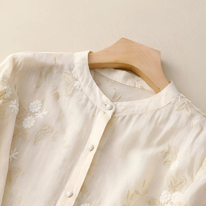 Geovari | Embroidered Floral Cotton Top