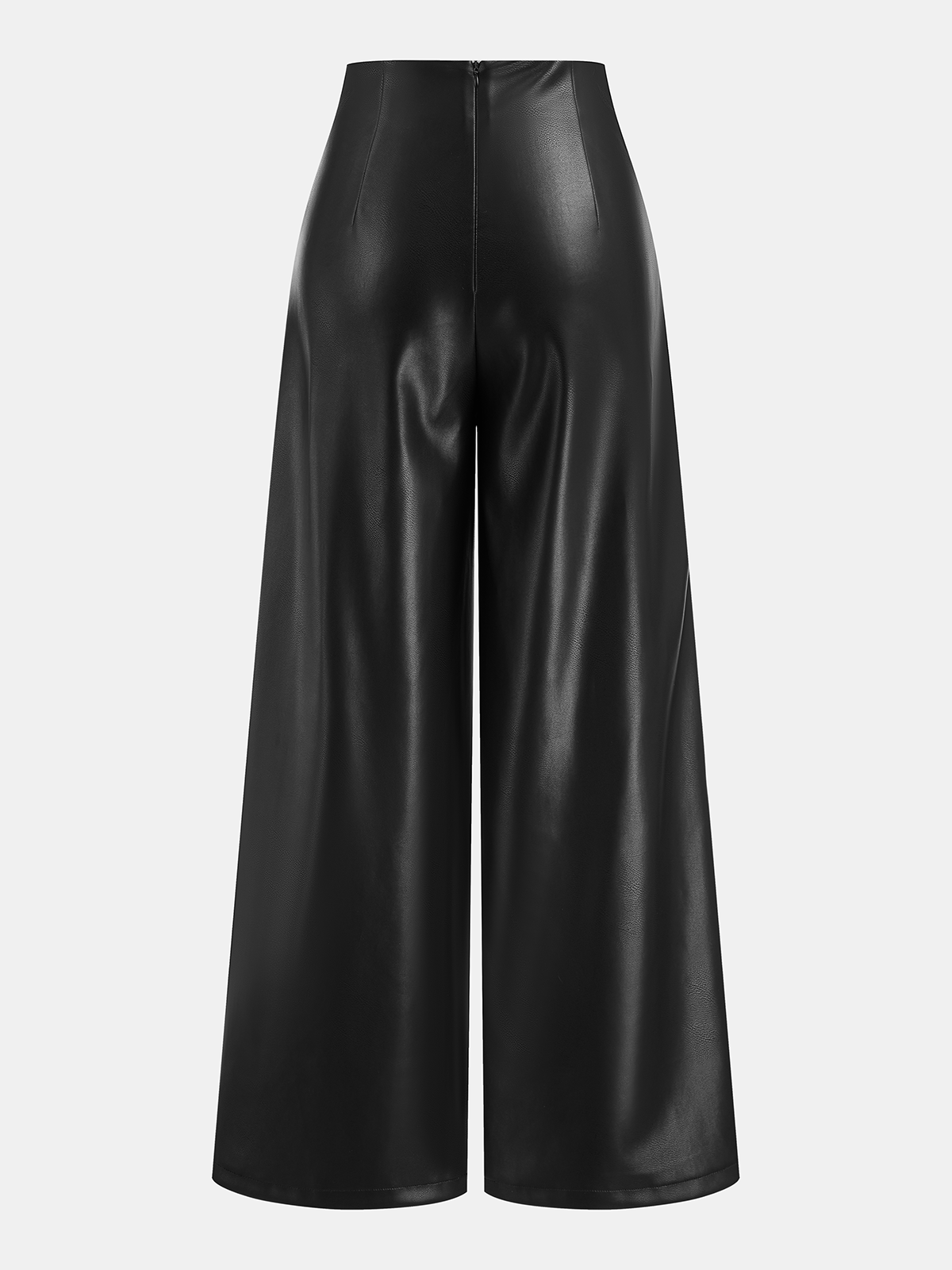 Geovari | Crossover Waistband PU Leather Wide-Leg Trousers
