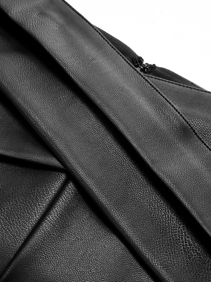 Geovari | Crossover Waistband PU Leather Wide-Leg Trousers