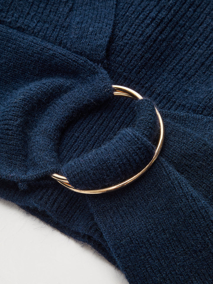 Geovari | Knitted Wrap Cardigan with Metal Ring Detail