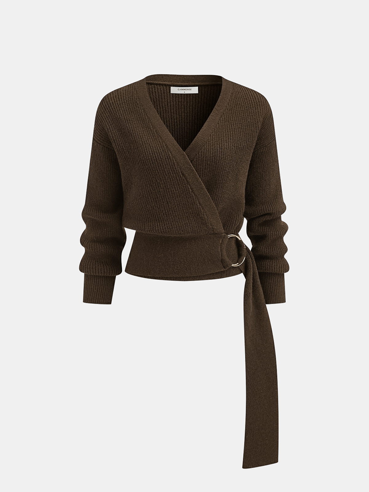 Geovari | Knitted Wrap Cardigan with Metal Ring Detail