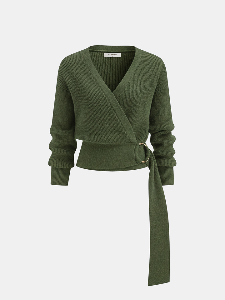 Geovari | Knitted Wrap Cardigan with Metal Ring Detail