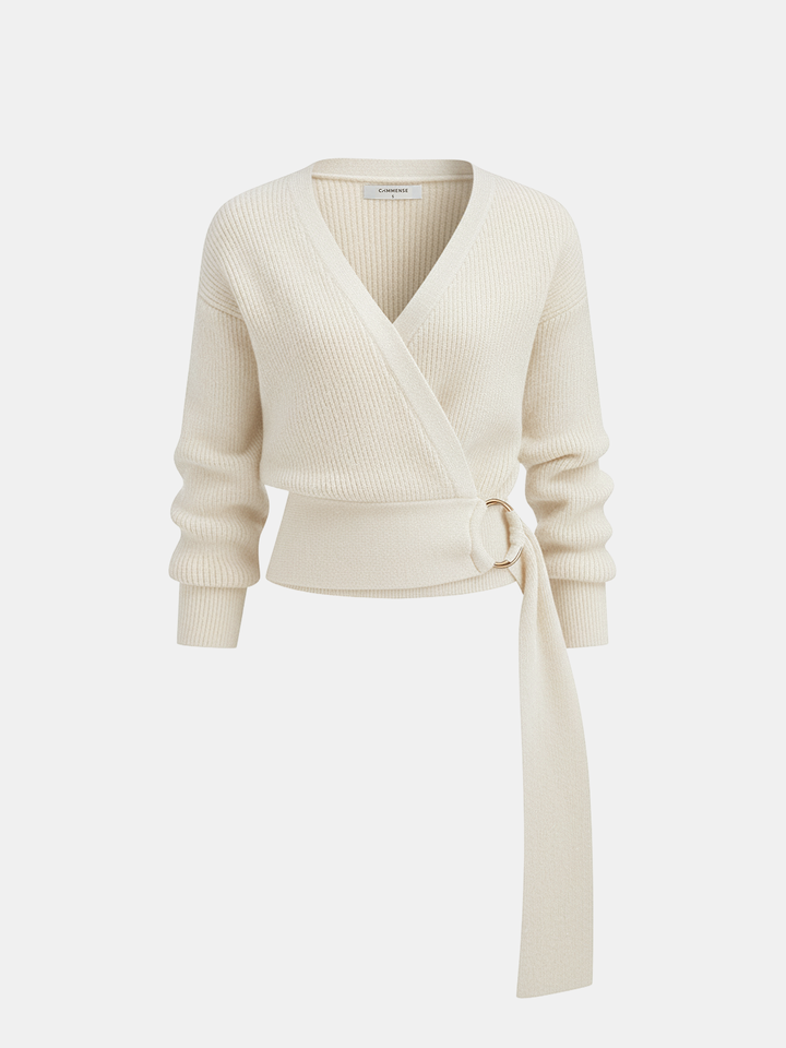 Geovari | Knitted Wrap Cardigan with Metal Ring Detail