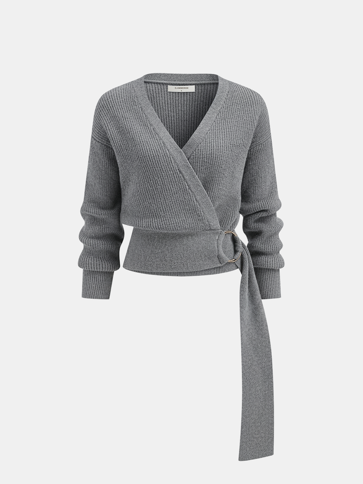 Geovari | Knitted Wrap Cardigan with Metal Ring Detail