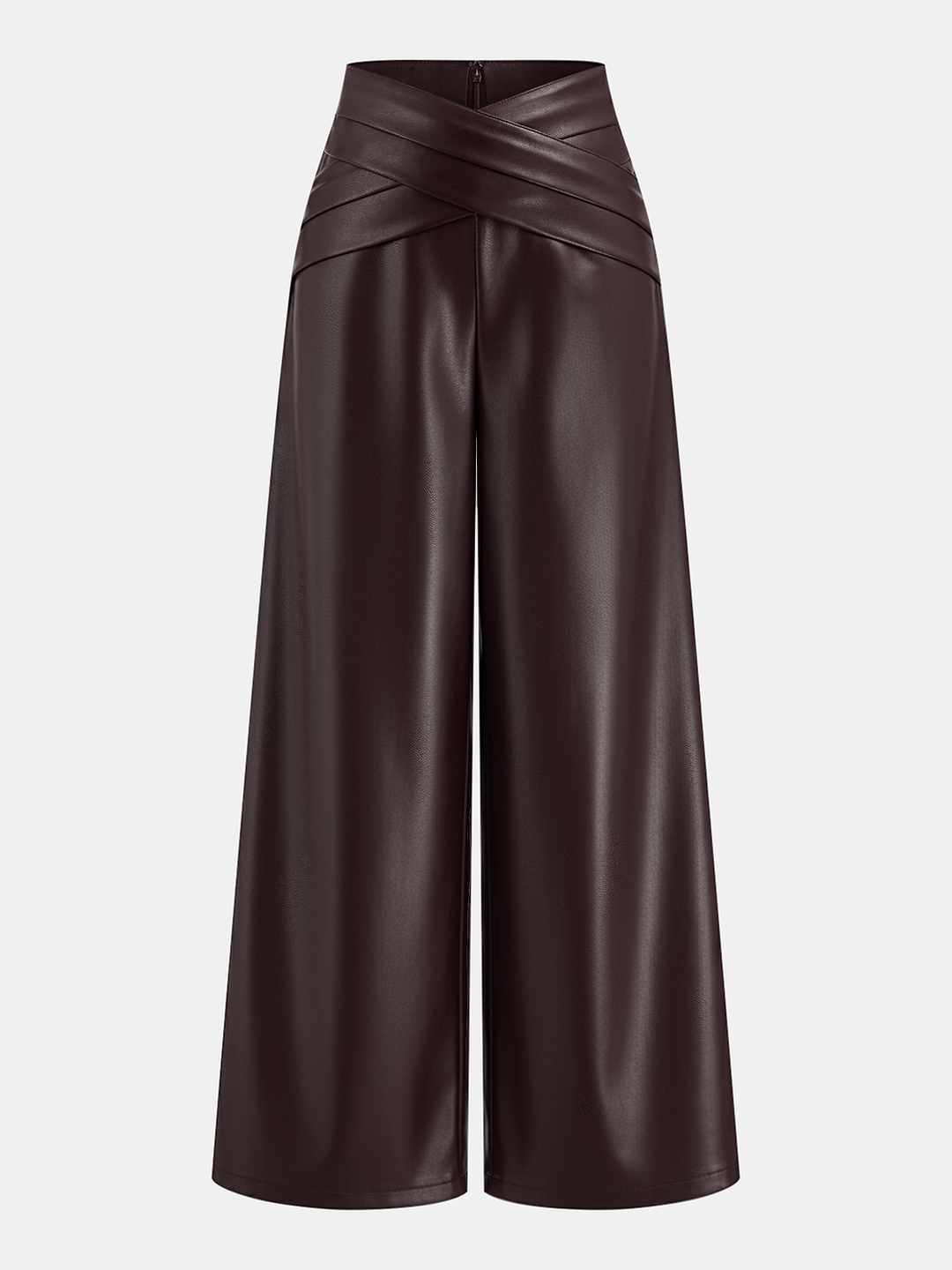 Geovari | Crossover Waistband PU Leather Wide-Leg Trousers