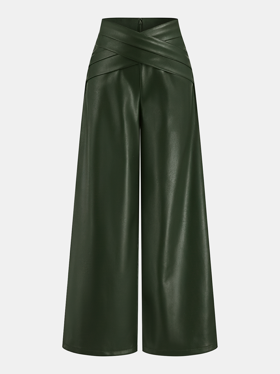 Geovari | Crossover Waistband PU Leather Wide-Leg Trousers