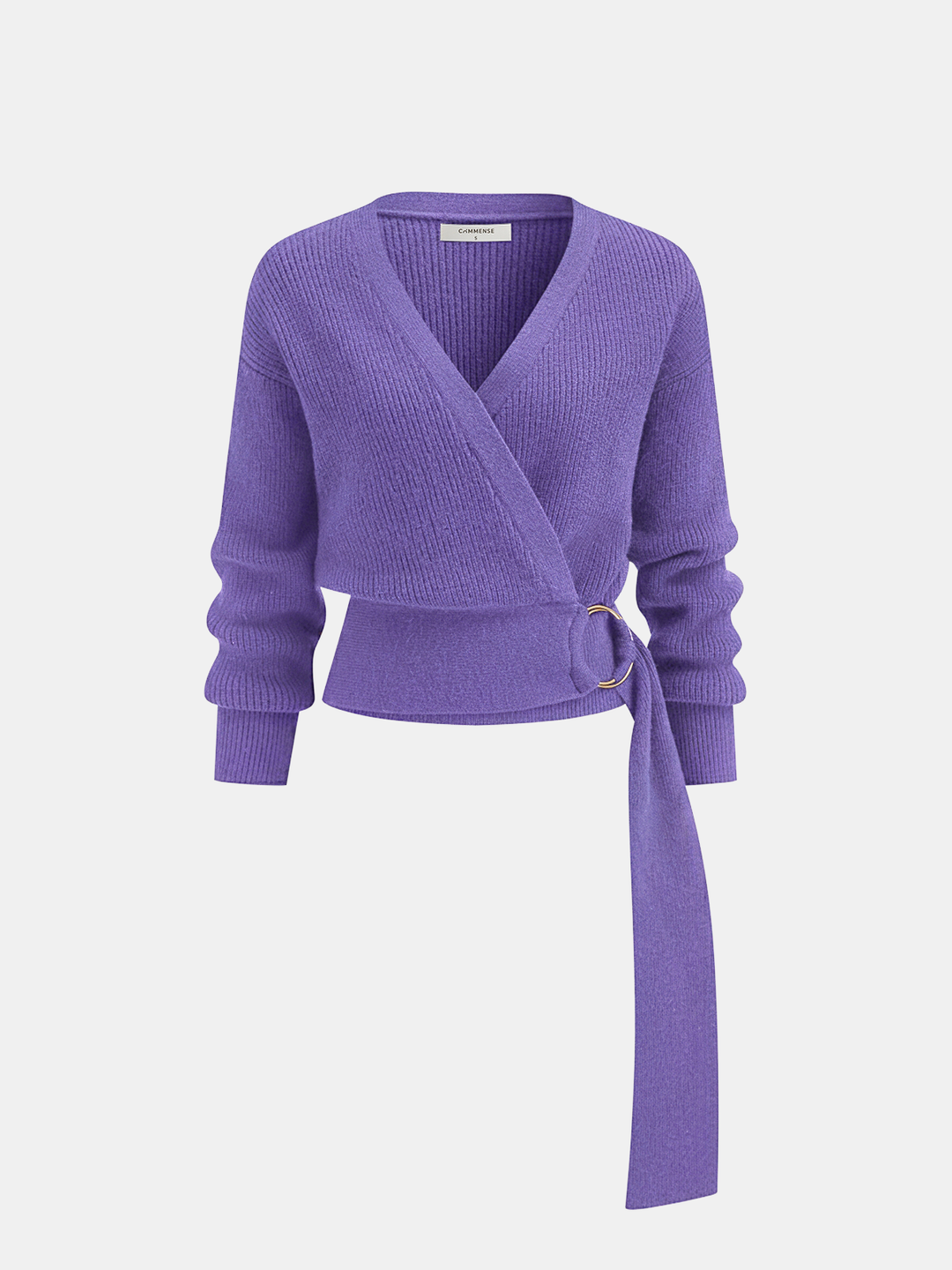 Geovari | Knitted Wrap Cardigan with Metal Ring Detail