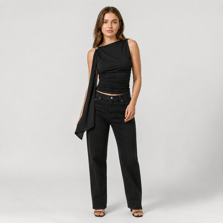 Geovari | Black Boat Neck Knit Tank Top