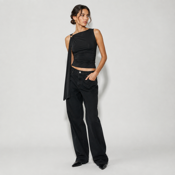 Geovari | Black Boat Neck Knit Tank Top