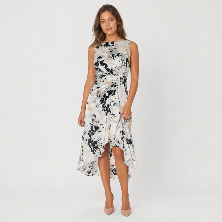 Geovari | Multi Abstract Animal Print Gathered Midi Dress