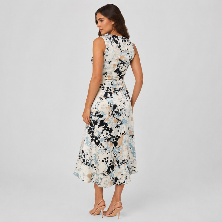 Geovari | Multi Abstract Animal Print Gathered Midi Dress