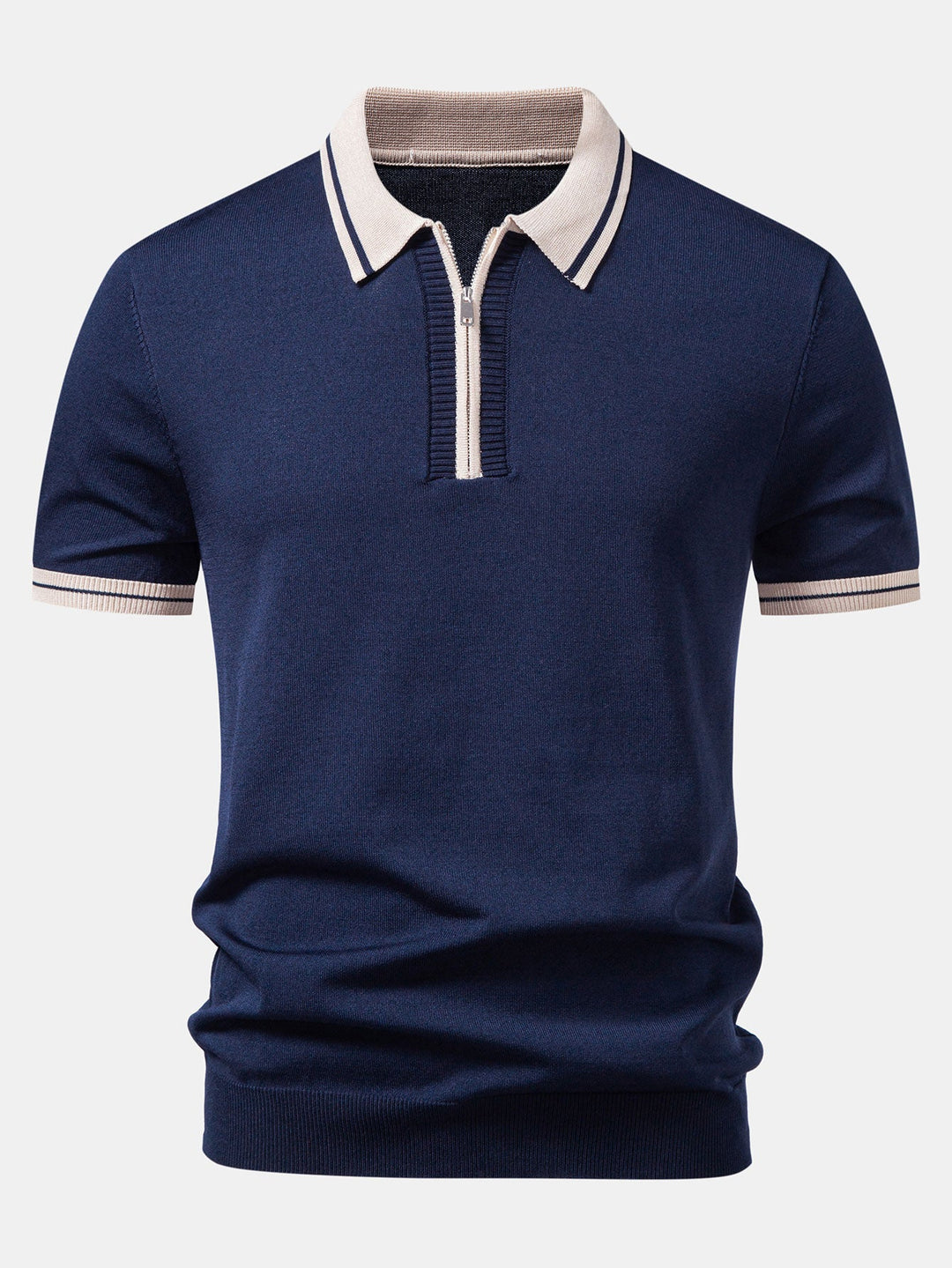 Geovari | Contrast Trim Zip Knit Polo & Tapered Trousers