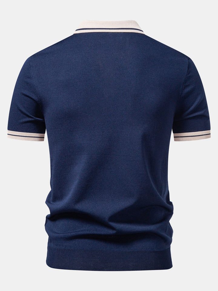 Geovari | Contrast Trim Zip Knit Polo & Tapered Trousers