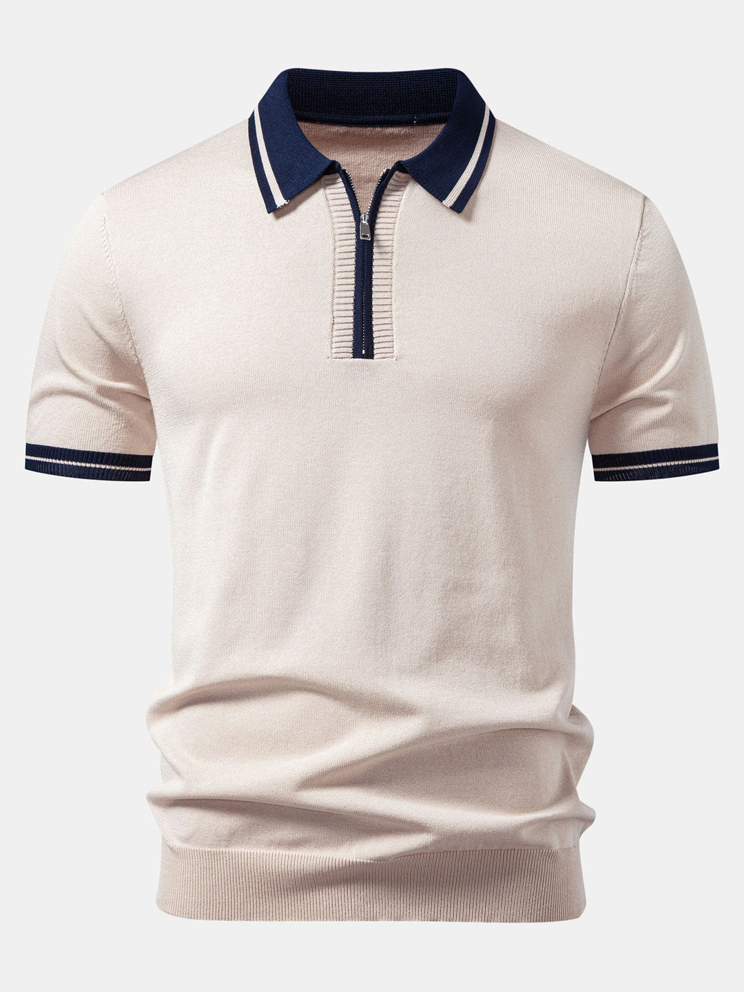 Geovari | Contrast Trim Zip Knit Polo & Tapered Trousers