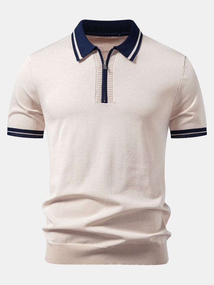 Geovari | Contrast Trim Zip Knit Polo & Tapered Trousers