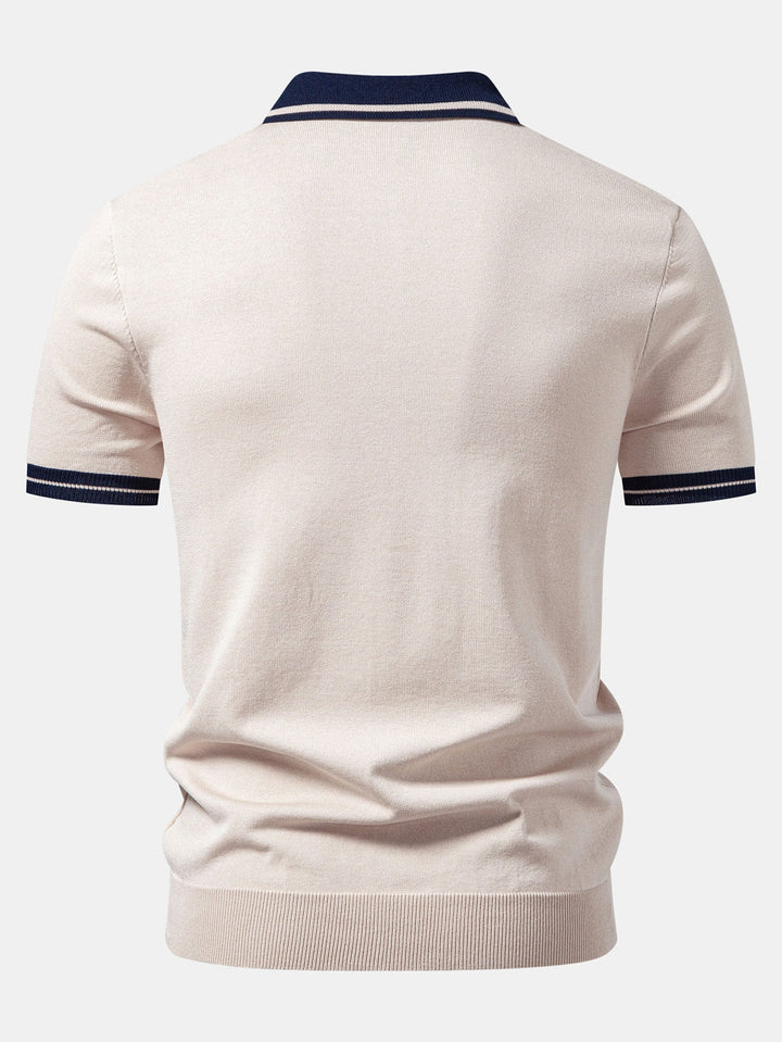 Geovari | Contrast Trim Zip Knit Polo & Tapered Trousers