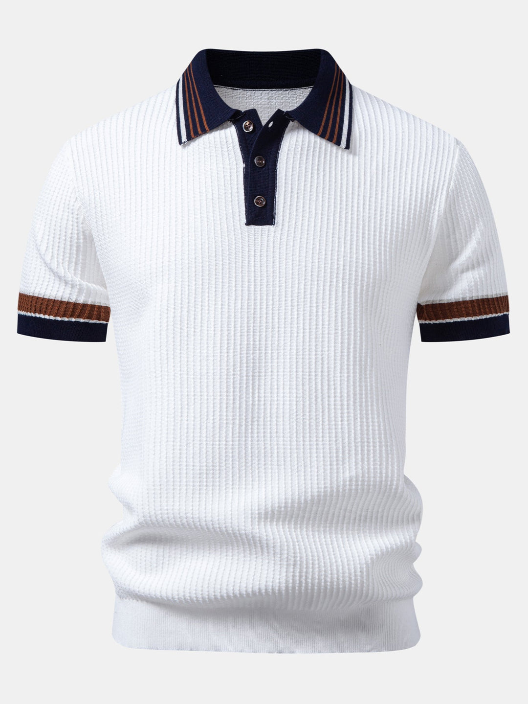 Geovari | Contrast Stripe Trim Waffle Knit Polo & Trousers